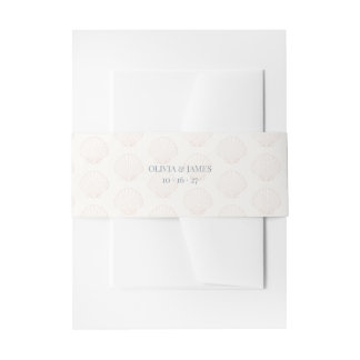 Minimalist Dusty Blue Seashell Coastal Wedding Invitation Belly Band