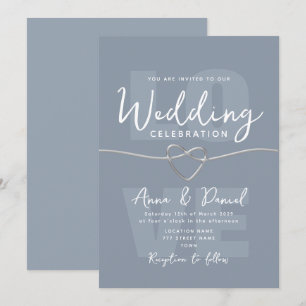 Minimalist Dusty Blue Silver Wedding  Invitation