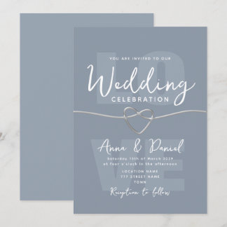 Minimalist Dusty Blue Silver Wedding Invitation