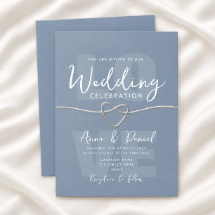 Minimalist Dusty Blue Silver Wedding Invitation