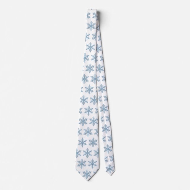 Minimalist Dusty Blue Snowflake Elegant Winter Tie (Front)