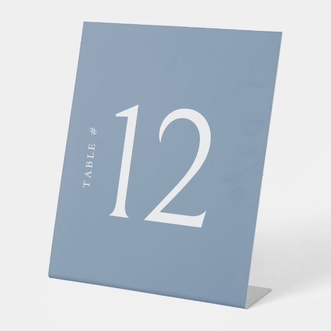Minimalist Dusty Blue Table Number Wedding Pedestal Sign (Front)