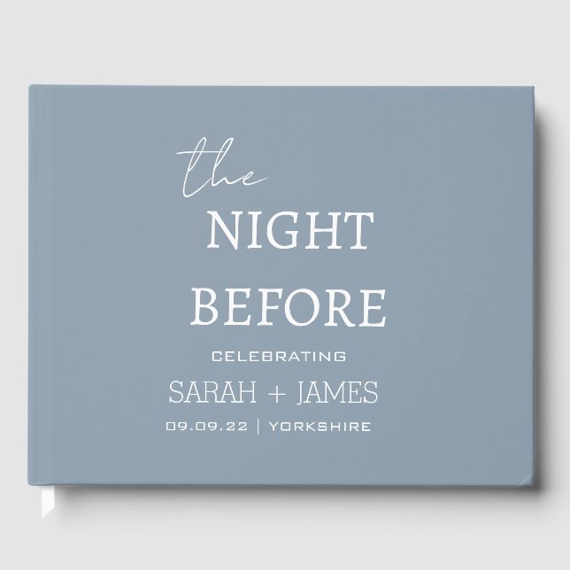 Minimalist Dusty Blue the Night Before Wedding Guest Book (Front)