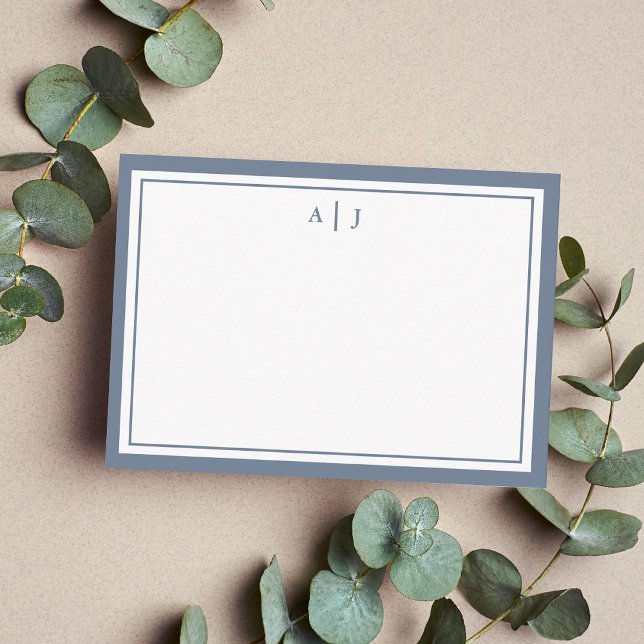 Minimalist Dusty Blue Two Border Monogram Card (Creator Uploaded)