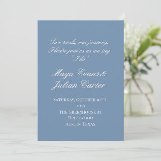  Minimalist Dusty Blue & Warm White Wedding  Invitation
