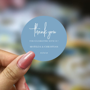 Minimalist Dusty Blue Wedding Classic Round Sticker