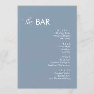 Minimalist Dusty Blue Wedding Drinks Bar Menu
