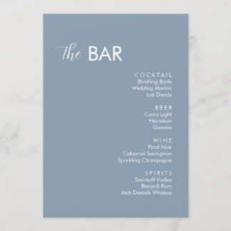 Minimalist Dusty Blue Wedding Drinks Bar Menu