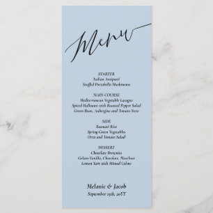 Minimalist Dusty Blue Wedding Flat Menu Card