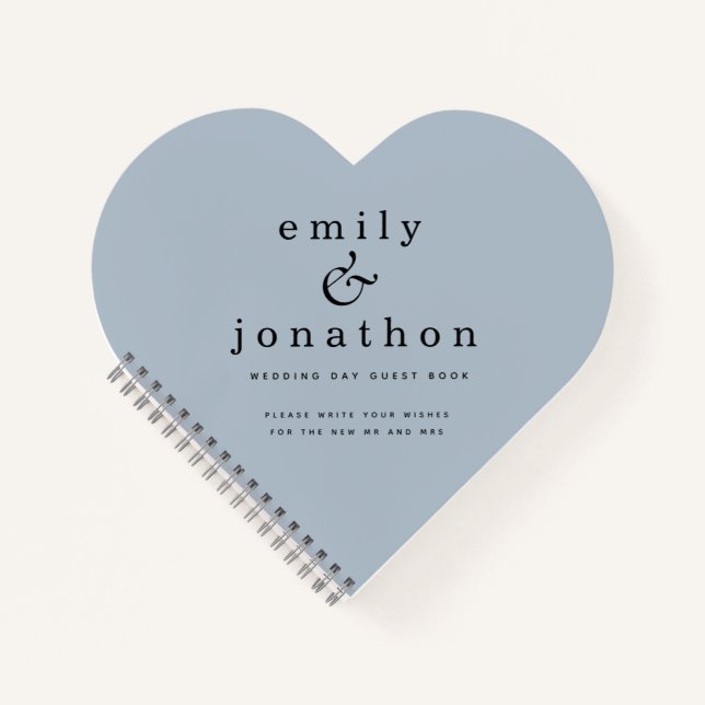Minimalist Dusty Blue Wedding Heart Guest Book (Front)