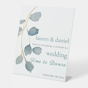 Minimalist Dusty Blue Wedding Pedestal Sign