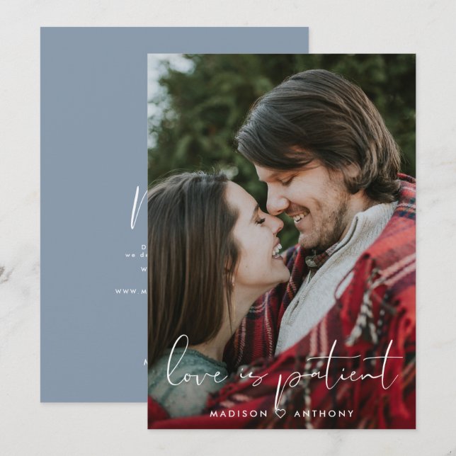 Minimalist Dusty Blue Wedding Postponement Photo Announcement (Front/Back)