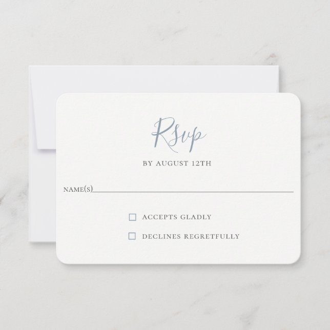 Minimalist Dusty Blue Wedding RSVP Card (Front)
