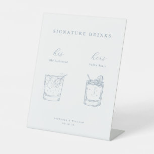 Minimalist Dusty Blue Wedding Signature Drinks Pedestal Sign