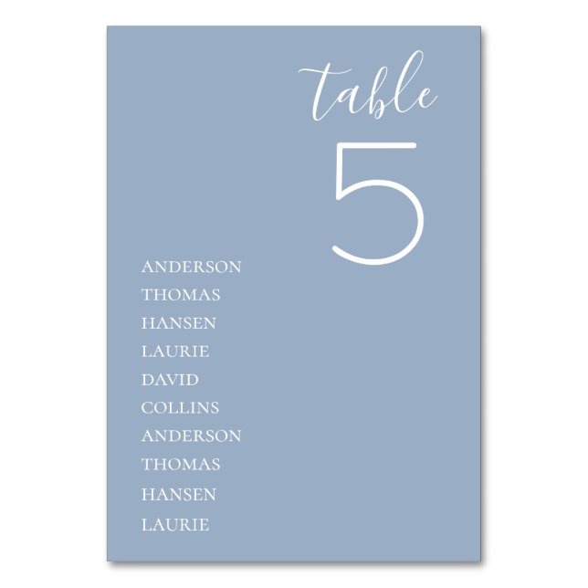 Minimalist Dusty Blue Wedding Table Number (Front)