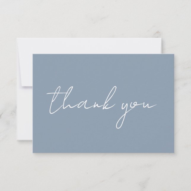 Minimalist Dusty Blue Wedding Thank You Card (Front)