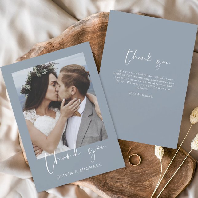 Minimalist Dusty Blue Wedding Thank You Photo (Creator Uploaded)