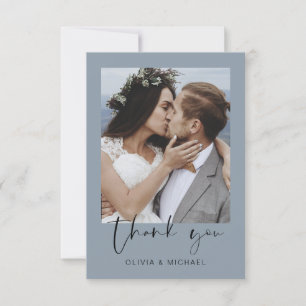 Minimalist Dusty Blue Wedding Thank You Photo Card