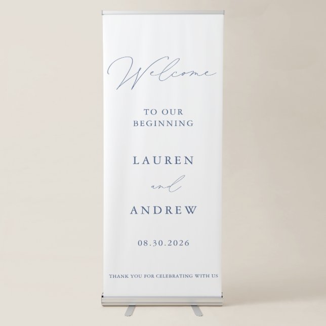 Minimalist Dusty Blue Welcome to Our Beginning Retractable Banner (Front)