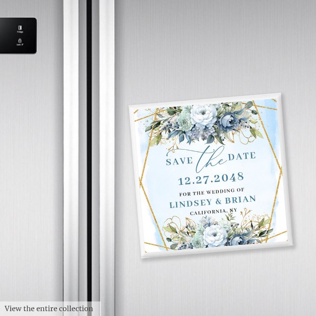 Minimalist Dusty Blue White Peony Save the Date Magnet (Minimalist Dusty Blue White Peony Save the Date)