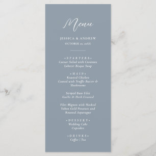 Minimalist dusty blue & White Simple Wedding Menu