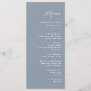 Minimalist dusty blue & White Simple Wedding Menu