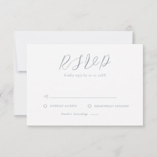 Minimalist dusty blue & White Simple Wedding  RSVP Card