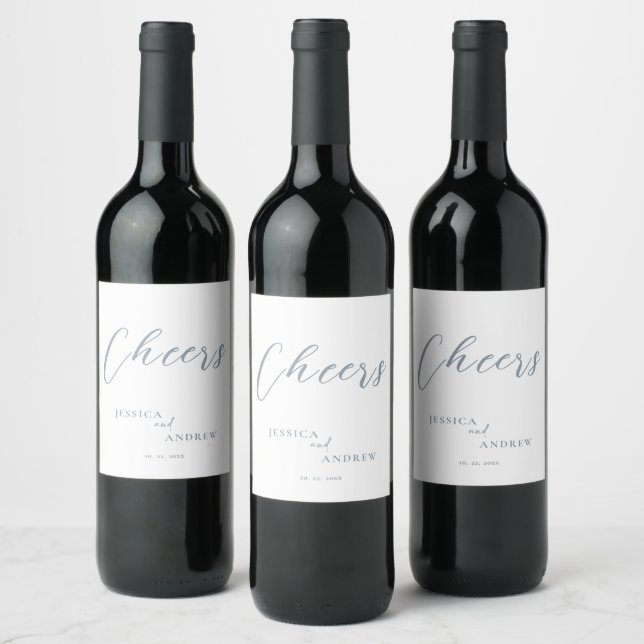 Minimalist dusty blue & White Simple Wedding Wine Label (Bottles)