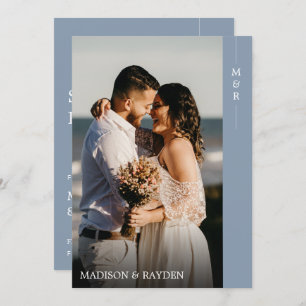 Minimalist Dusty Blue with Photo Monogram Wedding Save The Date