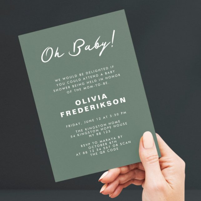 Minimalist Dusty Green Baby Shower QR Code Invitation (Creator Uploaded)