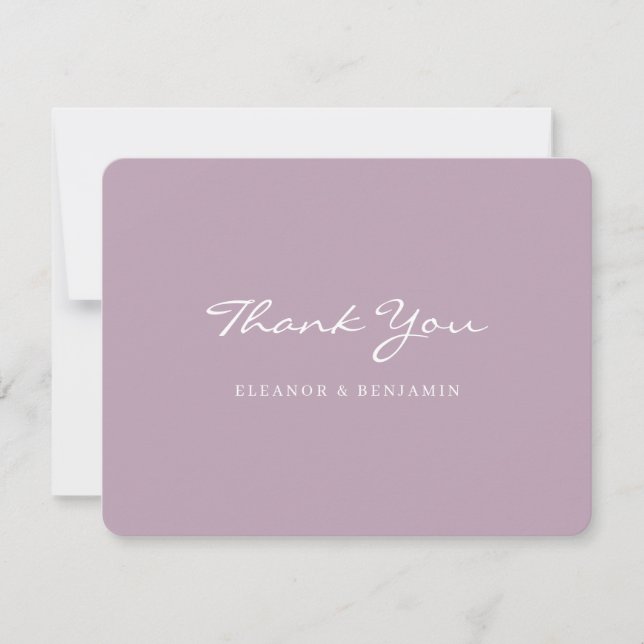 Minimalist Dusty Lilac Script Lettering Wedding Thank You Card (Front)