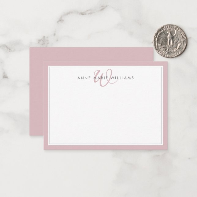 Minimalist Dusty Lilac Two Border Monogram Card (Front/Back In Situ)