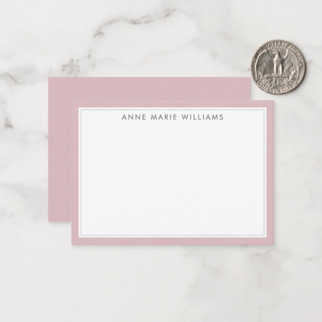 Minimalist Dusty Lilac Two Border Name Note Card (Front/Back In Situ)