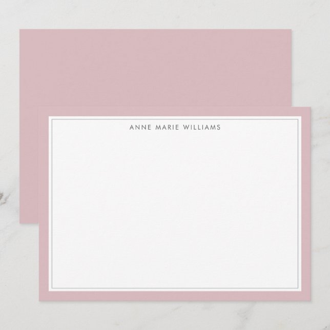 Minimalist Dusty Lilac Two Border Name Note Card (Front/Back)