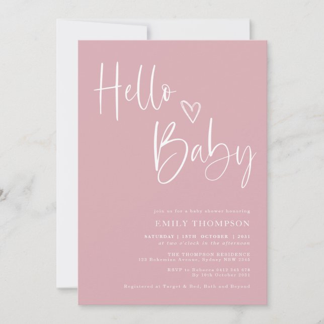 Minimalist Dusty Pink Girl Baby Shower Invitation (Front)