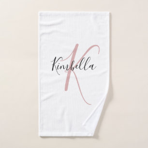 Minimalist Dusty Pink Monogram Hand Towel