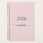 Minimalist Dusty Pink Monogram Name Girly Script Planner<br><div class="desc">Girly Feminine Minimalist Simple Clean Blush Pink Monogram Name Signature Script Custom Personalised 2023 or any year Planner. This design featuring your first name in a pretty hand lettered style swash tail font signature typography (or calligraphy) on dusty pink or light pastel blush pink background. Great stylish feminine gift for...</div>