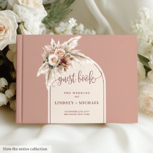 Minimalist Dusty Pink Pampas Arch Floral Wedding  Guest Book