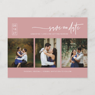 Minimalist Dusty Pink Photo QR Code Save the Date Postcard
