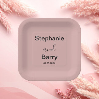 Minimalist Dusty Pink Wedding Paper Plate