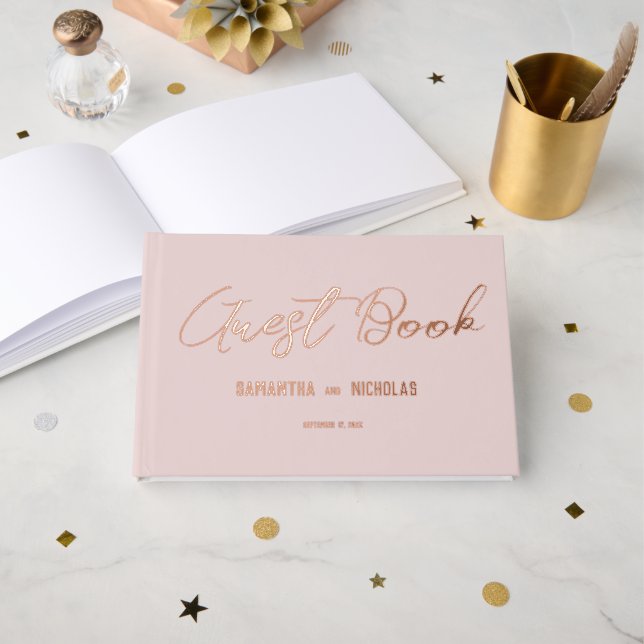 Minimalist Dusty Pink Wedding Program Guest Book (Front Open)