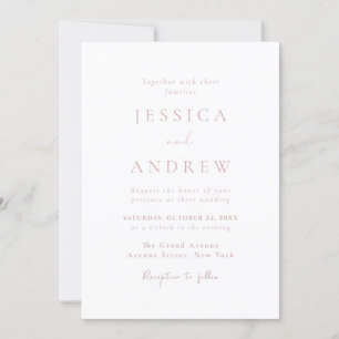 Minimalist Dusty Pink & White Simple Wedding Invitation