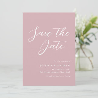 Minimalist Dusty Pink & White Simple Wedding Save The Date