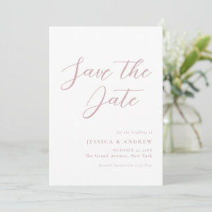 Minimalist Dusty Pink & White Simple Wedding Save The Date