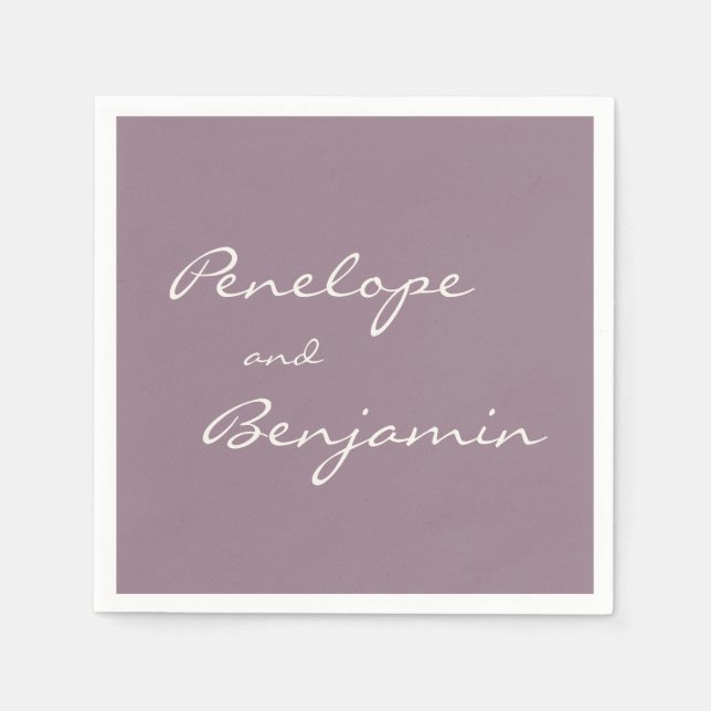 Minimalist Dusty Purple Plum Script Wedding Custom Napkin (Front)