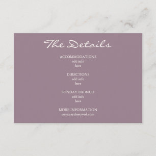 Minimalist Dusty Purple Script Wedding Details Enclosure Card