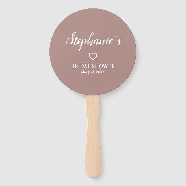 Minimalist Dusty Rose and White Bridal Shower Hand Fan (Front)