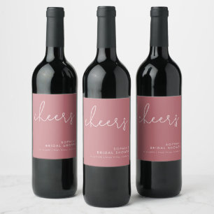 Minimalist Dusty Rose Bridal Shower Wine Label