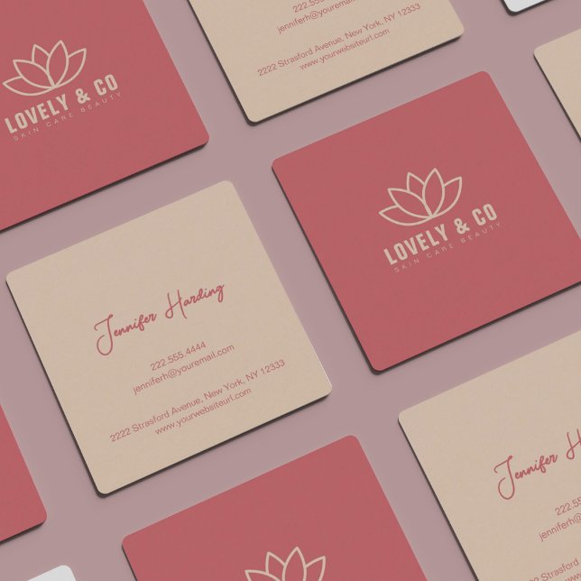 Minimalist Dusty Rose Cream Beauty Square Business Card (Creator Uploaded)