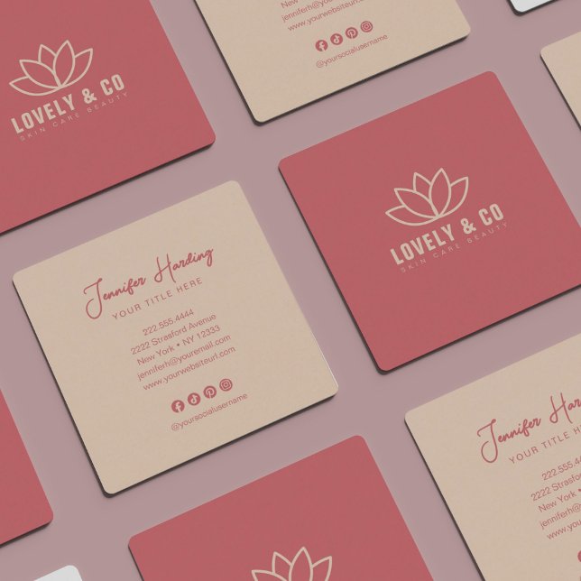 Minimalist Dusty Rose Cream Beauty Square Business Card (Creator Uploaded)